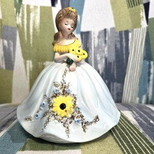 Vtg Josef Originals Black Eyed Susan Porcelain Figurine Floral Cottage Core 60s